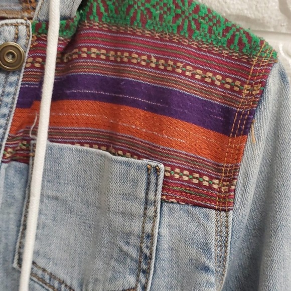 Rare Cozy Boho Distressed Beachy Hippie Denim Hoodie Jacket - Picture 4 of 6